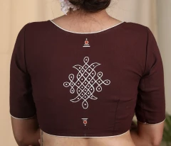 Coffee Brown Blouse Back Design with Hand-Painted Art